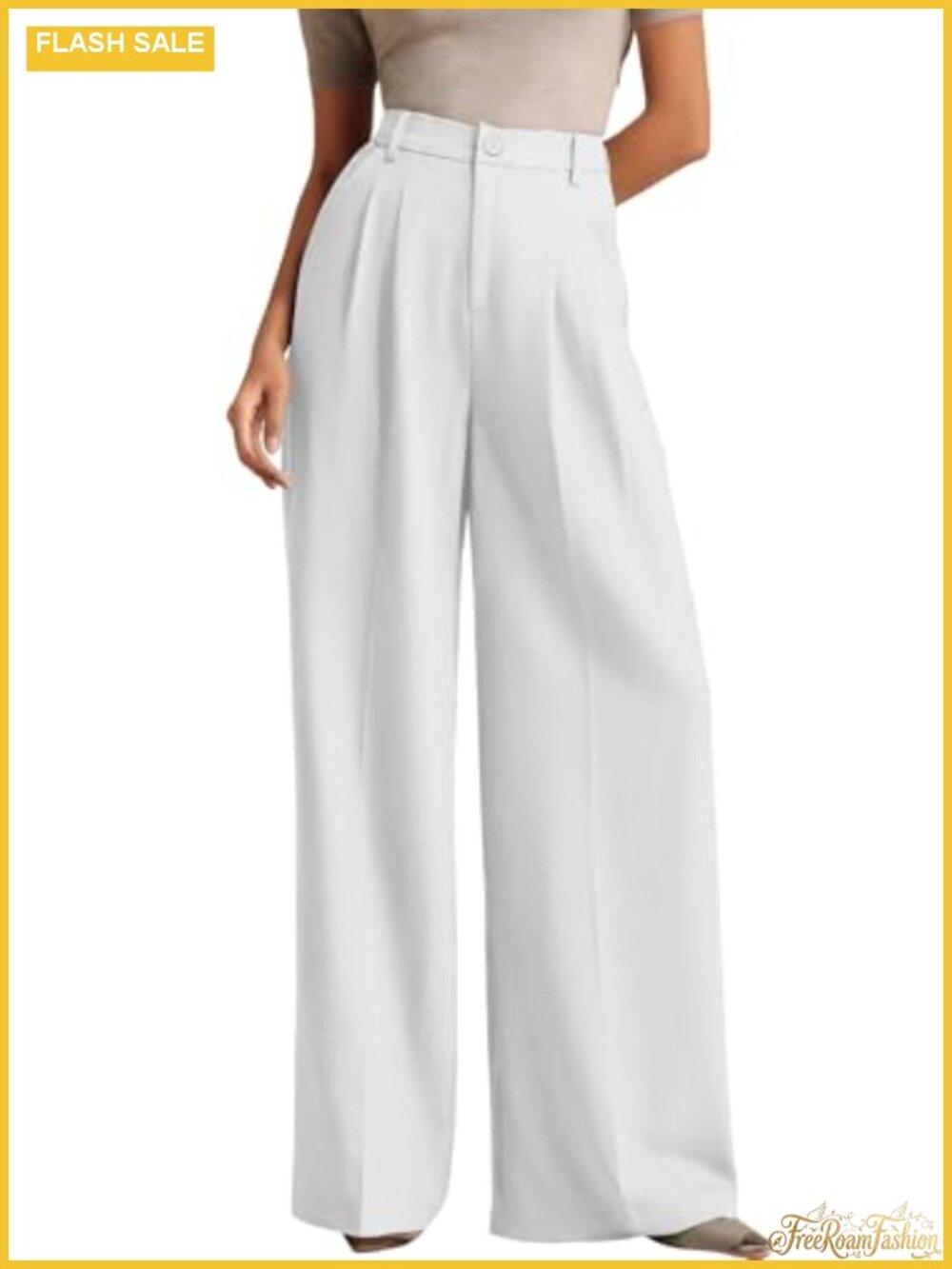 Wide Leg Dress Pants High Waisted Elastic Waist Business Casual Trousers with